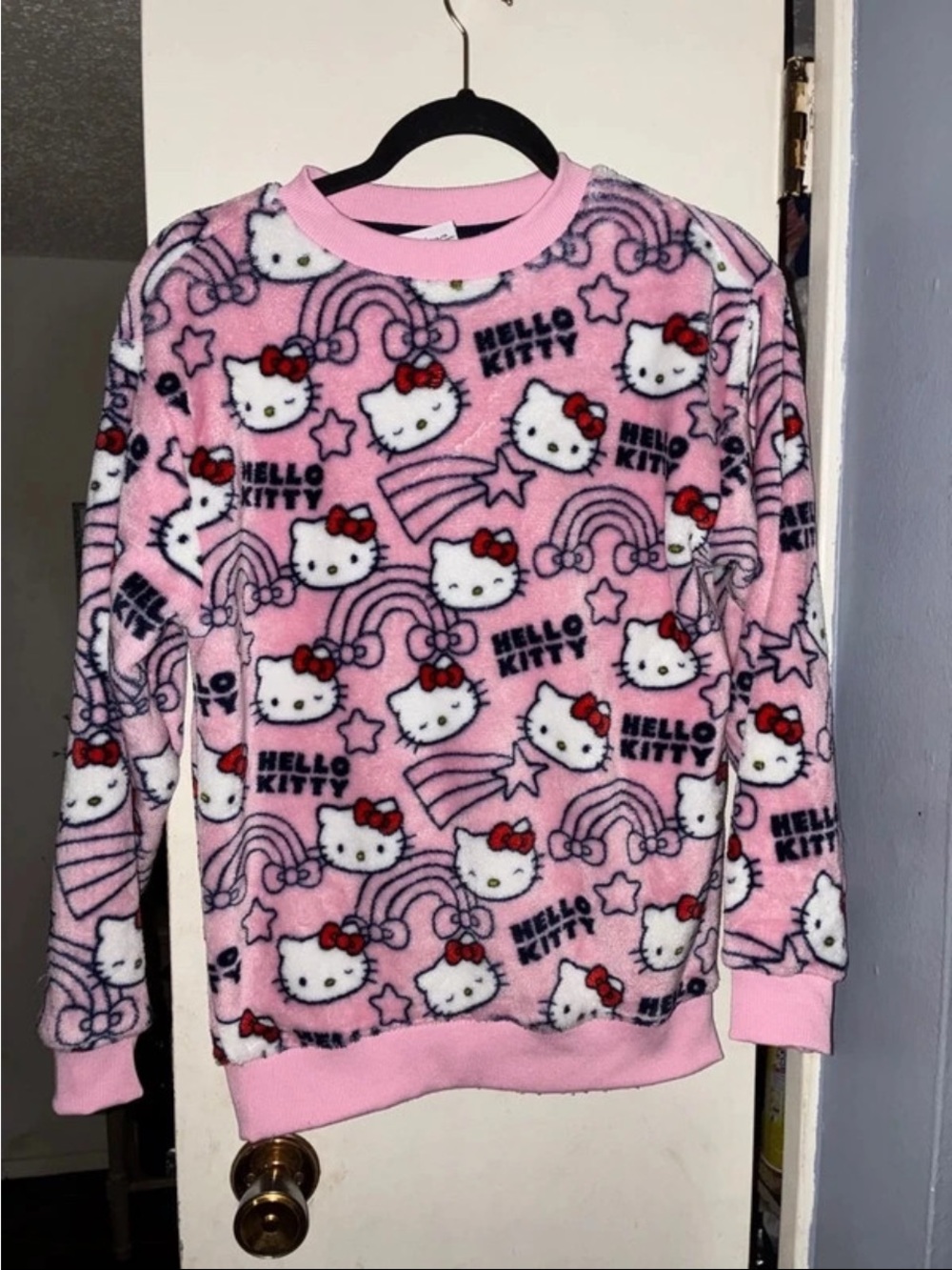 Hello Kitty Pink Plush All-Over Print Crewneck Sweater